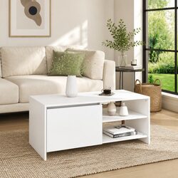 Coffee Table White Modern Design Living Room Storage Compartment Shelves