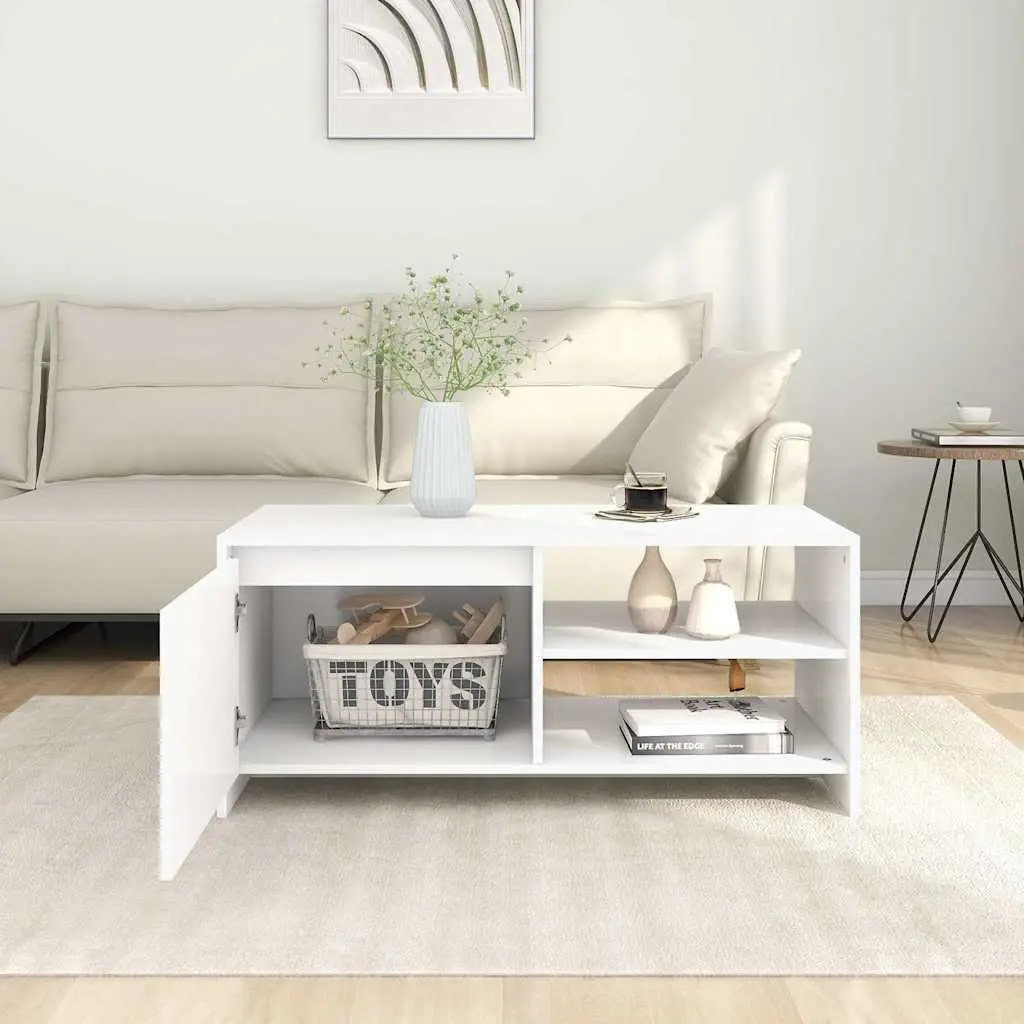 Coffee Table White Modern Design Living Room Storage Compartment Shelves
