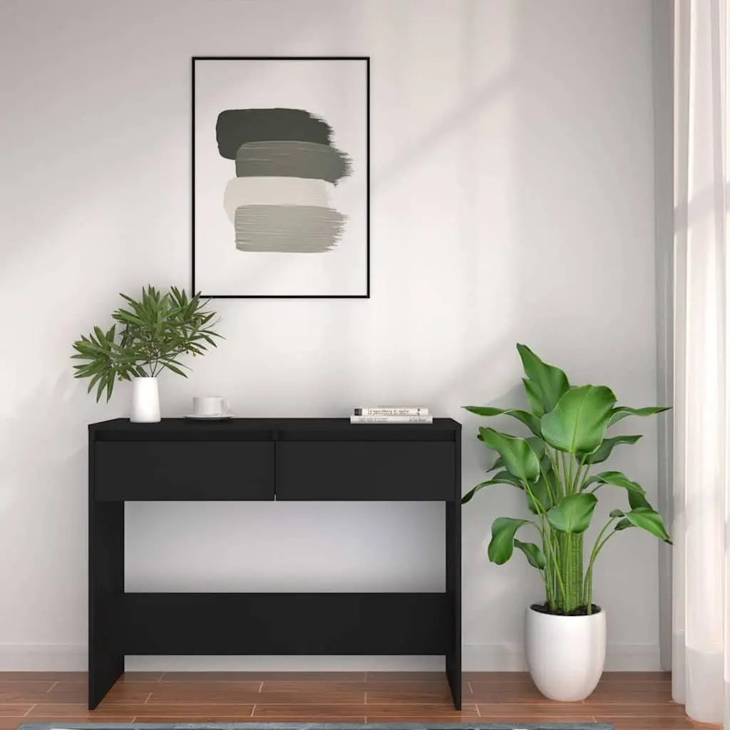 Black Console Table Engineered Wood Compact Size 100x35x76.5cm Storage Accent Furniture for Hallway Living Room Office