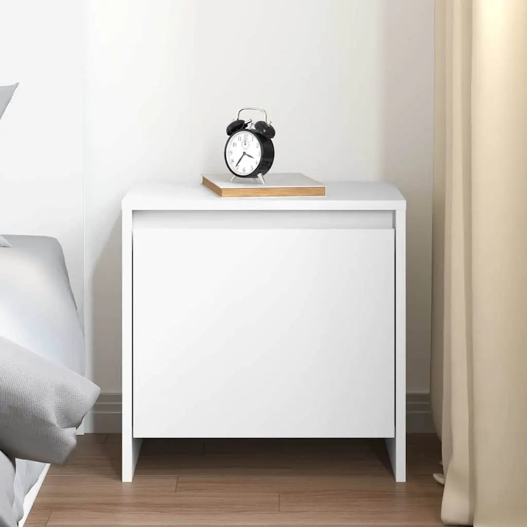 White Engineered Wood Nightstand Bedside Cabinet Storage 45cm Compact Furniture