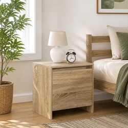 Bedside Cabinet Engineered Wood Storage Nightstand Table with Door Beige