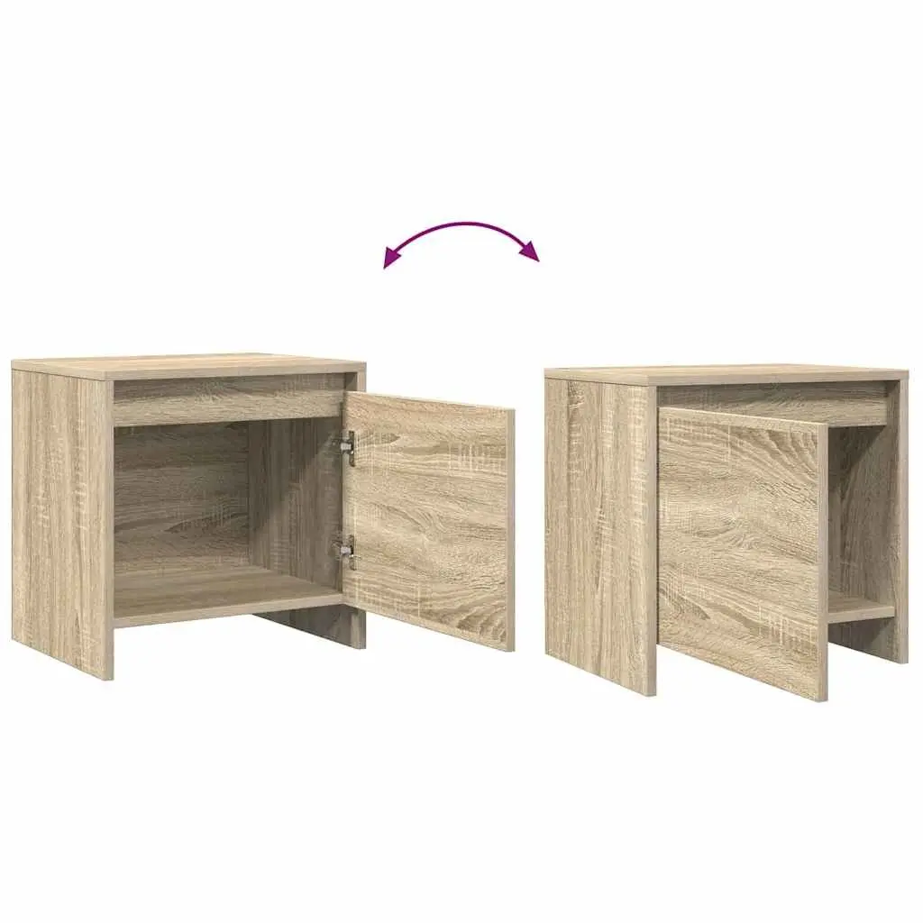 Beige Bedside Table Engineered Wood Storage Nightstand with Door