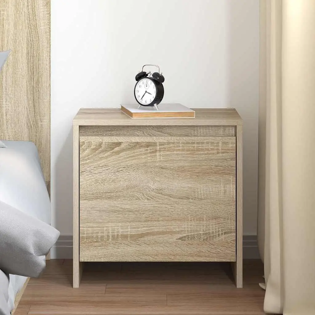 Beige Bedside Table Engineered Wood Storage Nightstand with Door