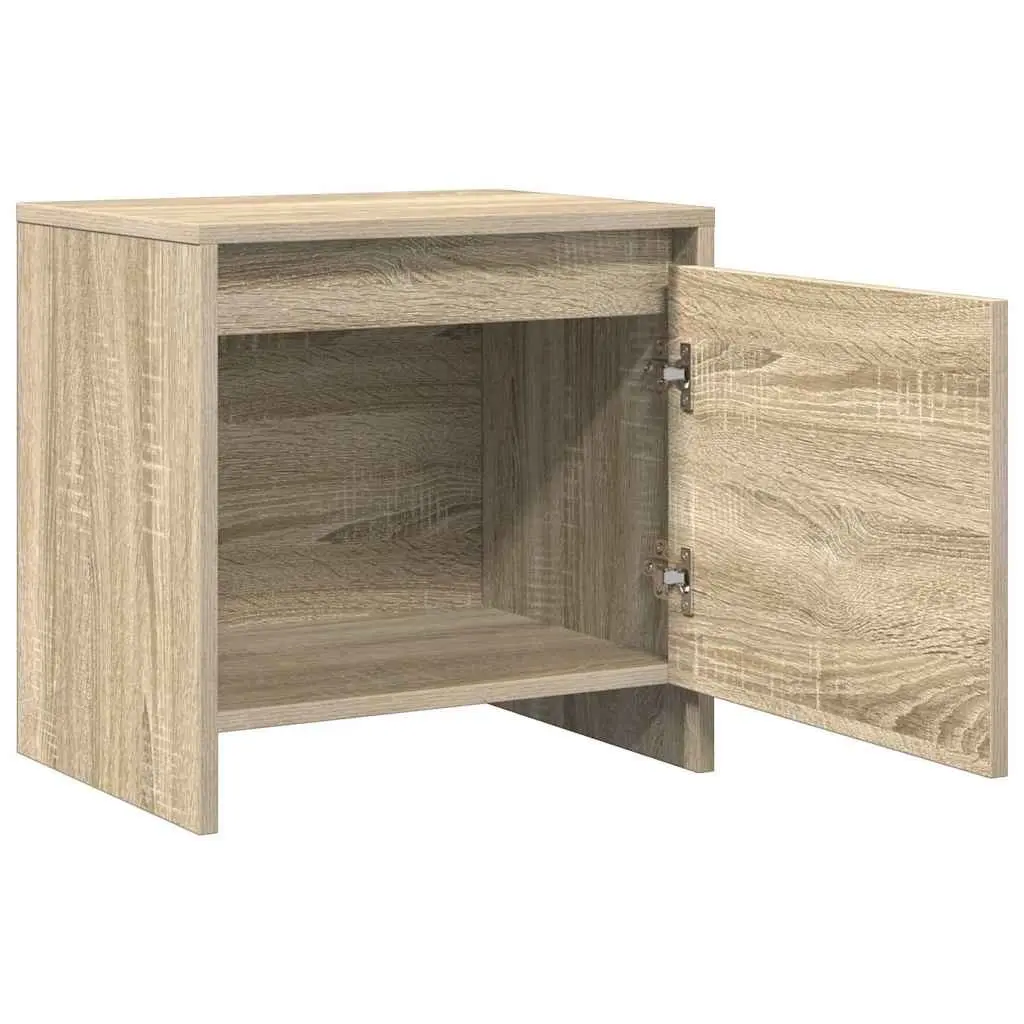 Beige Bedside Table Engineered Wood Storage Nightstand with Door