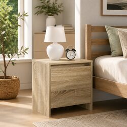 Bedside Cabinet Nightstand Storage Engineered Wood with Door 45x34x44.5cm Beige