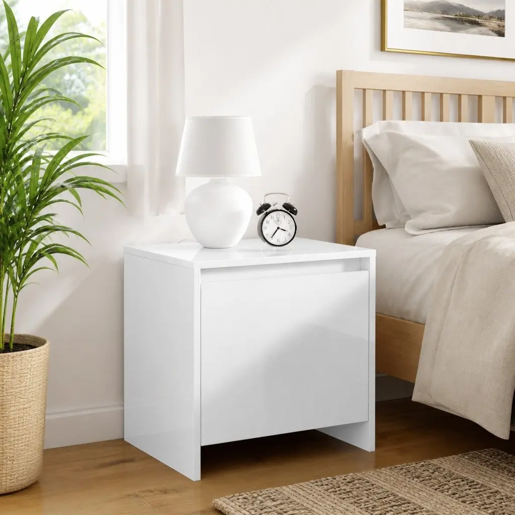 Bedside Cabinet Engineered Wood High Gloss 45x34x44.5 cm White