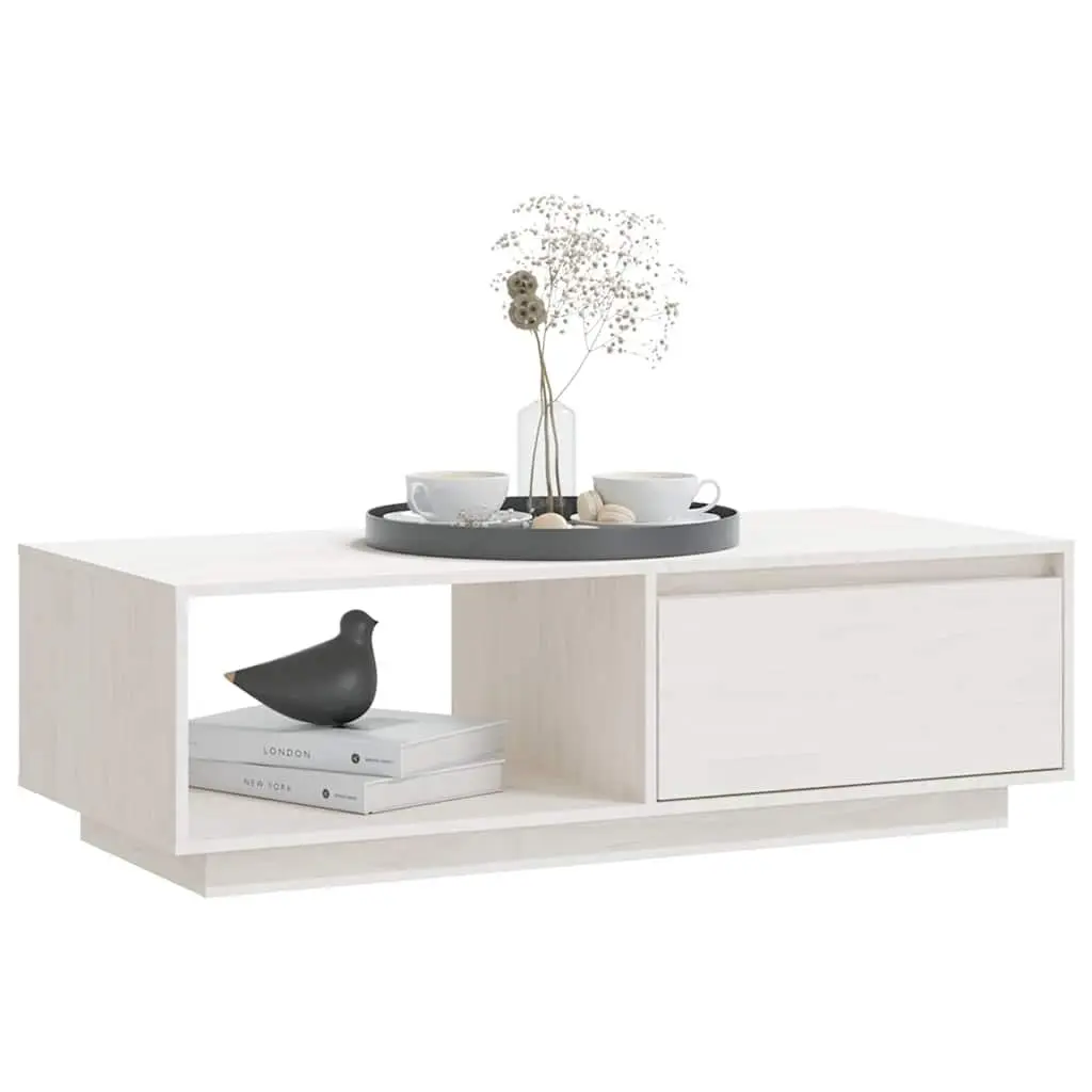 Coffee Table White Solid Pinewood Modern Design Living Room Accent Furniture