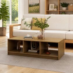 Coffee Table Honey Brown Solid Pinewood Living Room Accent Furniture Storage
