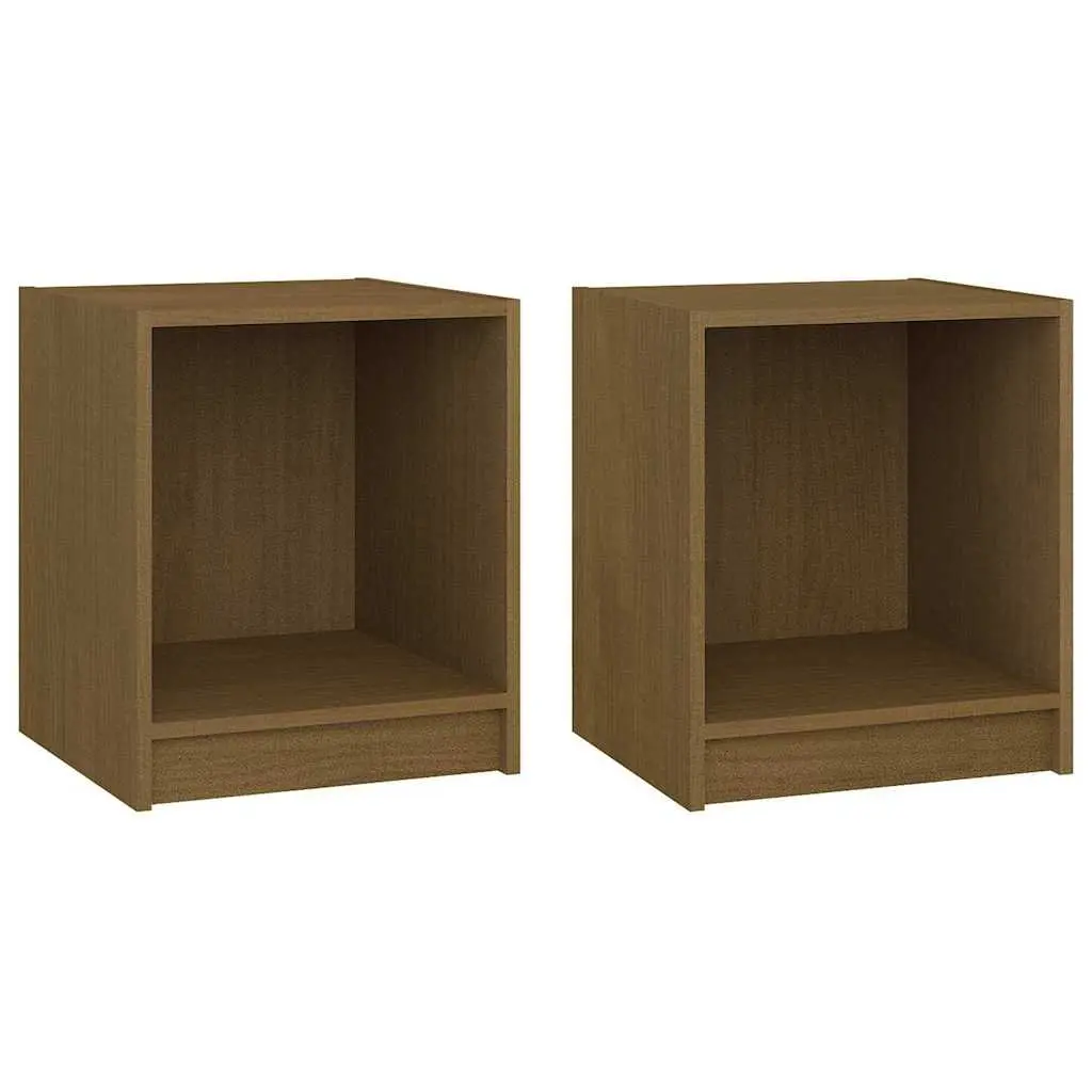 Pinewood Nightstands 2 Piece Honey Brown Solid Construction Storage Cabinets