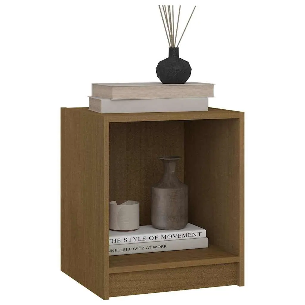 Pinewood Nightstands 2 Piece Honey Brown Solid Construction Storage Cabinets