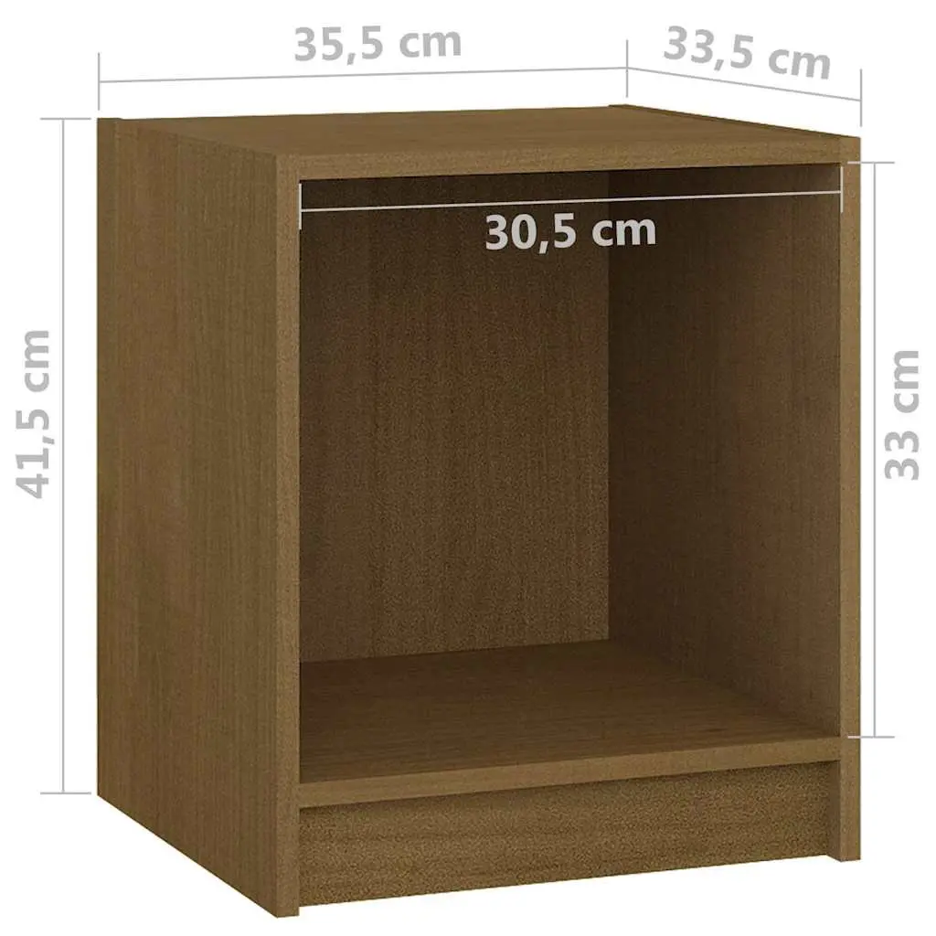 Pinewood Nightstands 2 Piece Honey Brown Solid Construction Storage Cabinets