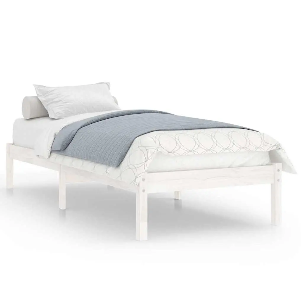 Solid Pinewood Bed Frame 90x190 cm White Slatted Base Modern Bedroom Furniture