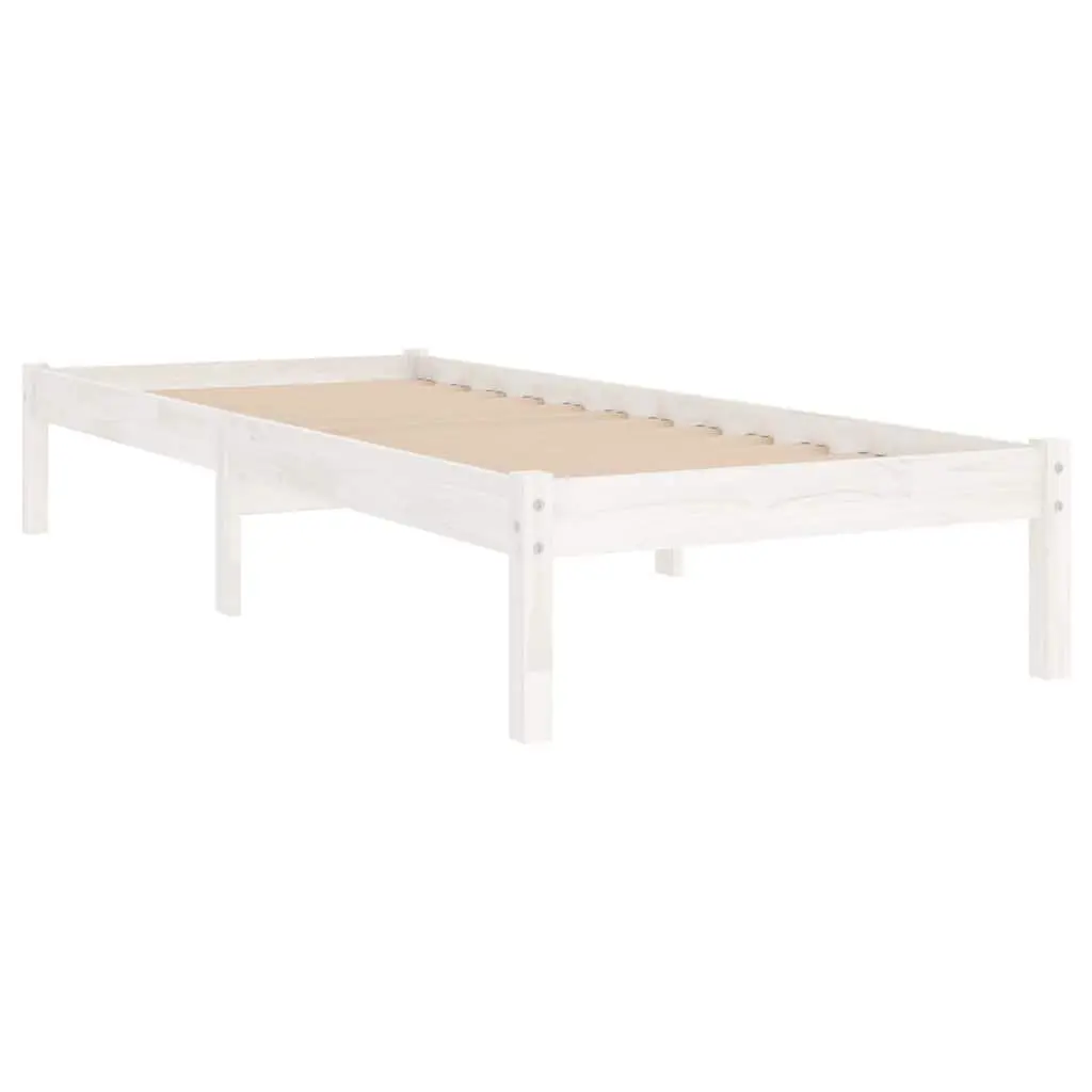 Solid Pinewood Bed Frame 90x190 cm White Slatted Base Modern Bedroom Furniture
