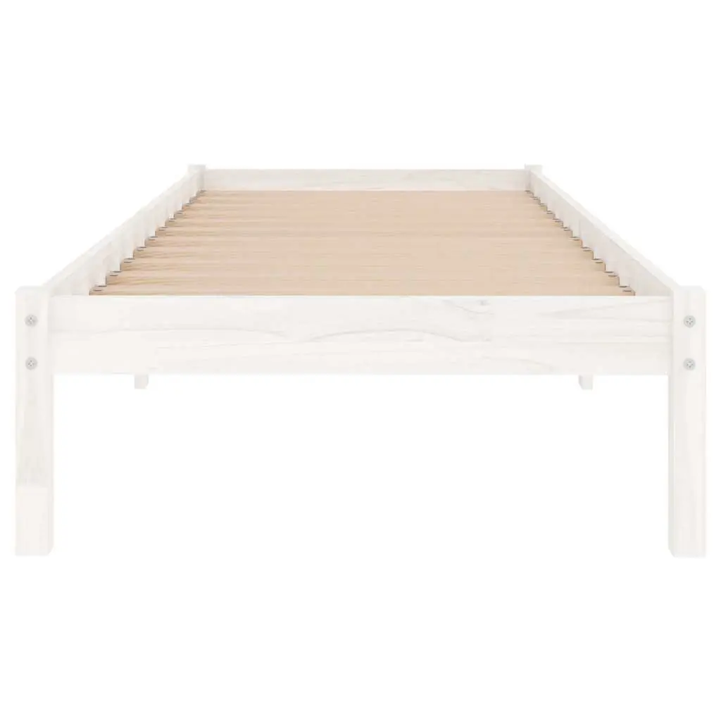 Solid Pinewood Bed Frame 90x190 cm White Slatted Base Modern Bedroom Furniture