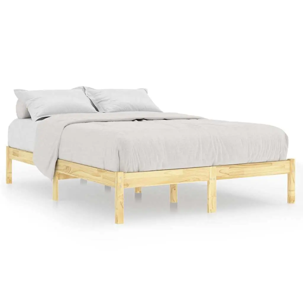 Bed Frame Solid Pinewood 135x190 cm Brown Slatted Base