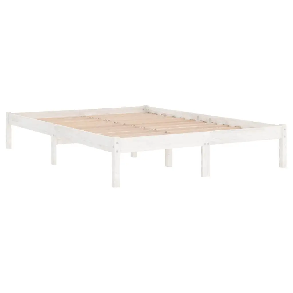 White Pinewood Bed Frame 135x190 cm for Modern Bedrooms