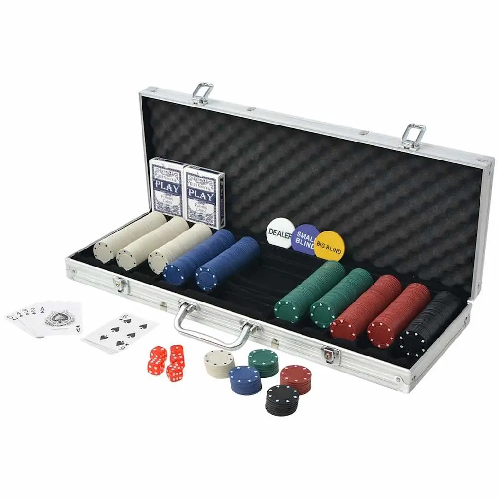 Poker Set Aluminium Case 500 Chips Casino Dice Cards Game Night