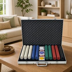 Poker Set with 1000 Chips Casino Dice Cards Buttons Aluminium Case