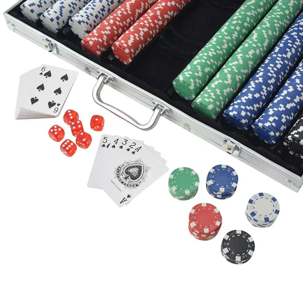 Poker Set Aluminium Case 1000 Chips Casino Dice Playing Cards Buttons