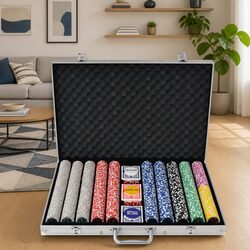 Poker Set 1000 Laser Chips Casino Dice Cards Buttons Game Night Entertainment