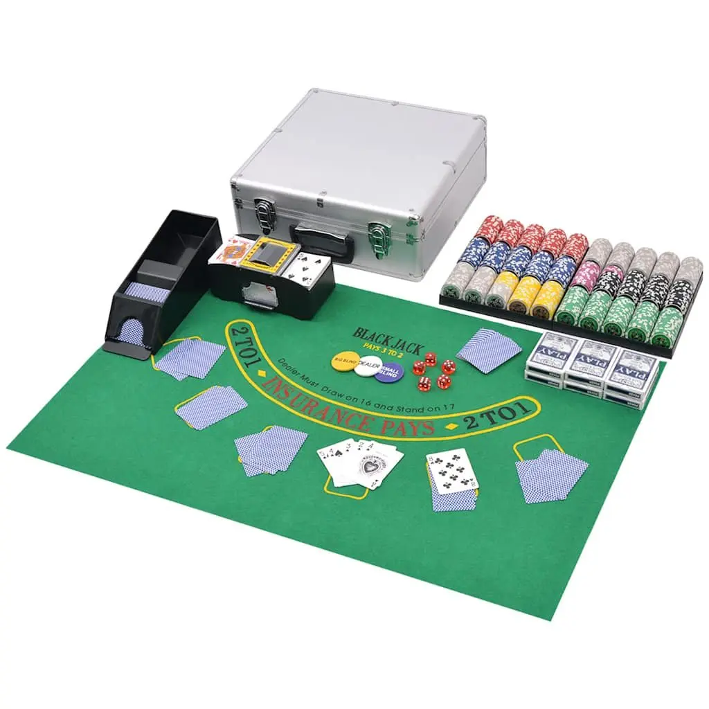 Poker Set Aluminium Case 600 Chips 6 Playing Cards 5 Dice