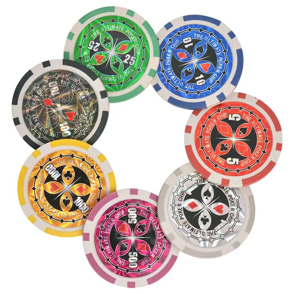 Poker Set Aluminium Case 600 Chips 6 Playing Cards 5 Dice