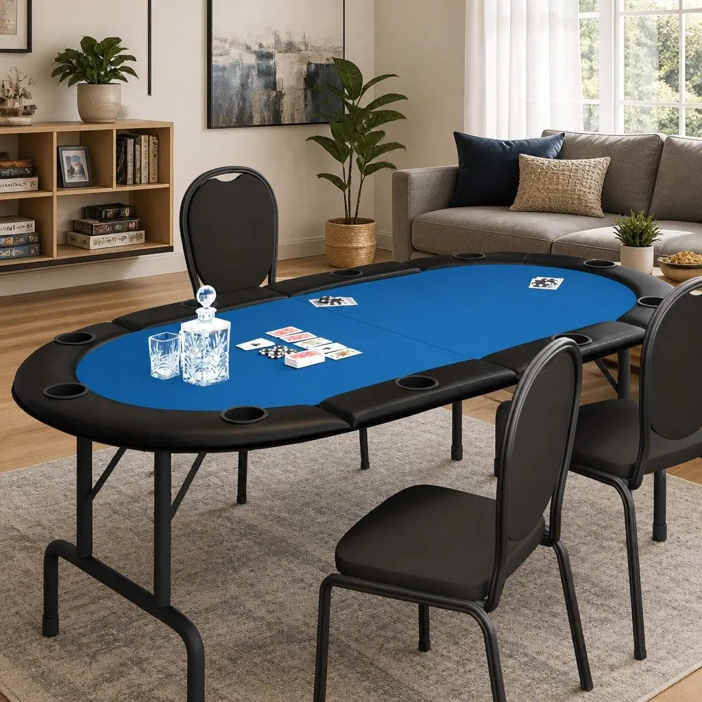 Poker Tabletop Foldable Casino-Grade Felt 208 x 106 cm Blue