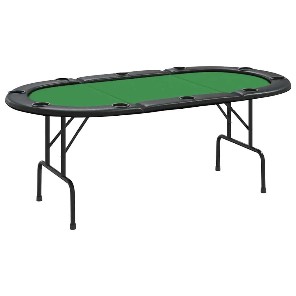 Poker Table Folding Steel Frame 10 Player Green Padded Rim