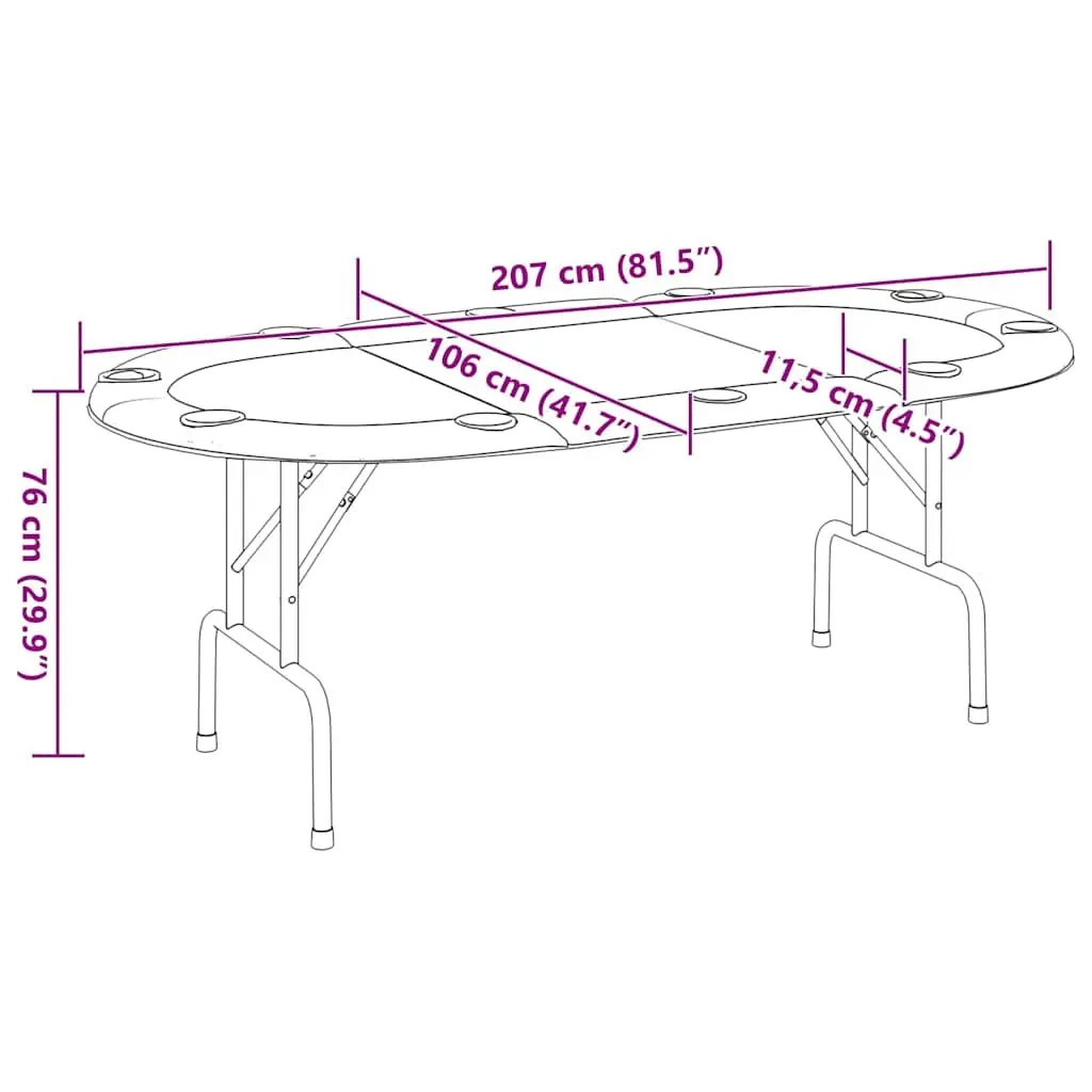 Poker Table Folding Steel Frame 10 Player Green Padded Rim