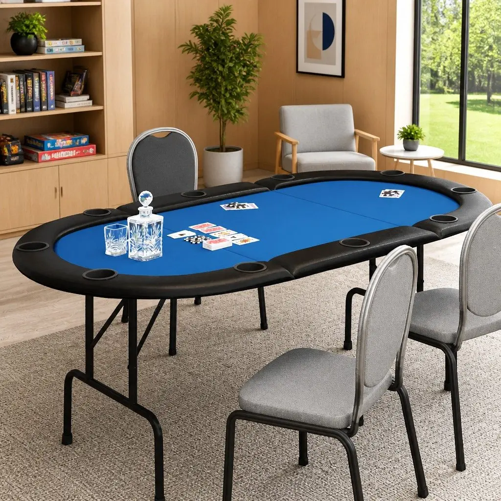 Poker Table Folding Steel Frame Casino-Grade Felt 207x106x76cm Blue
