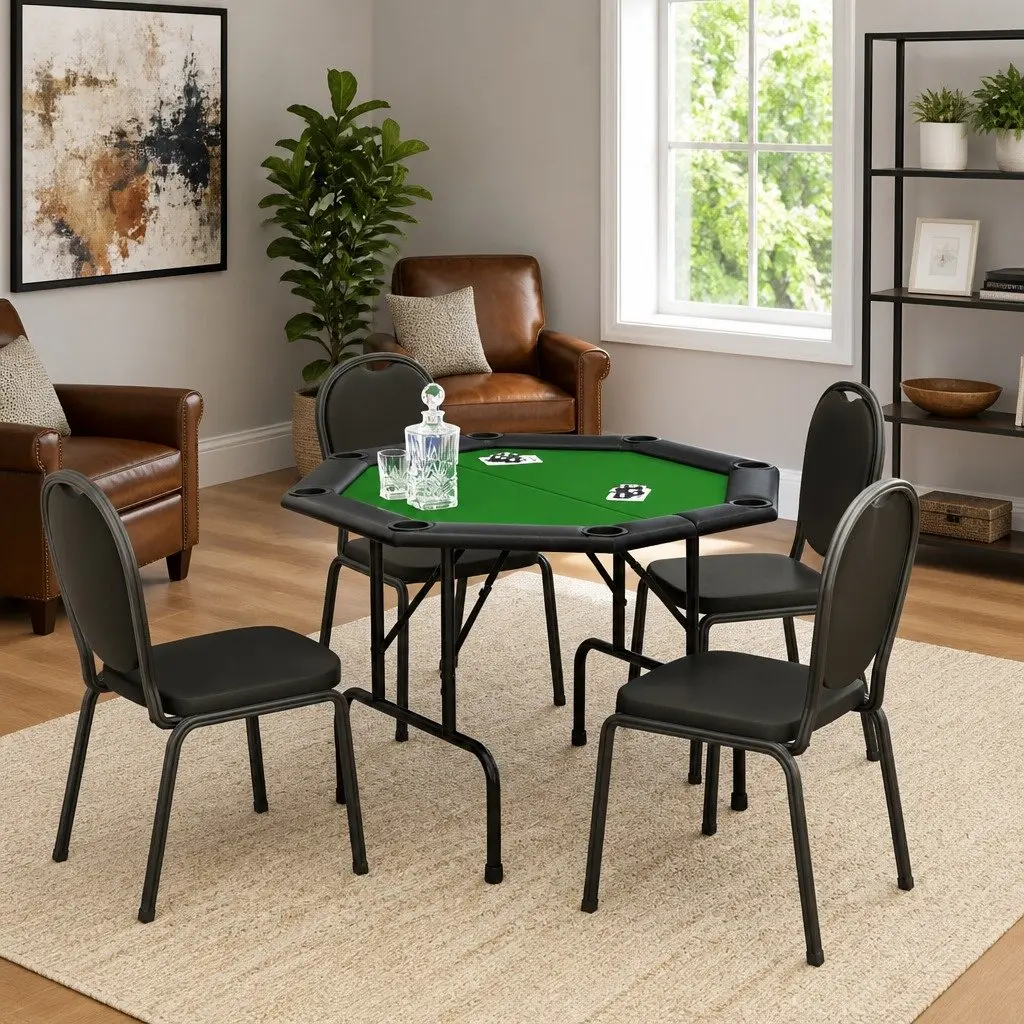 Folding Poker Table Steel Green 8 Player Casino Grade Felt Gaming Card Table