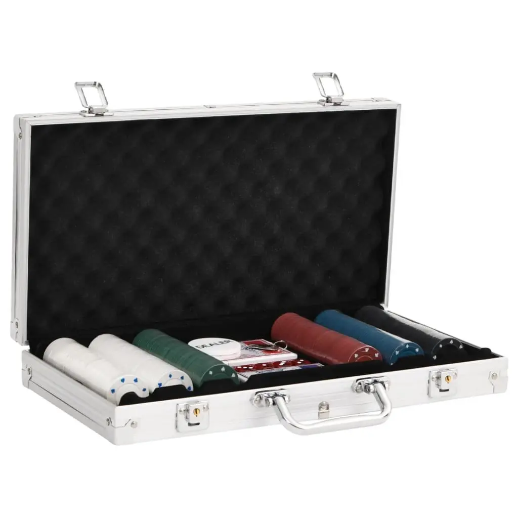 Poker Chip Set 300 Classic Casino Coloured Chips 4g with Dice 2 Decks of Cards Dealer Button Portable Carry Case