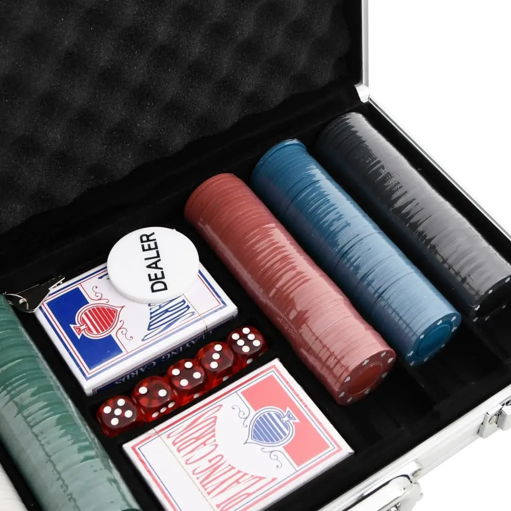 Poker Chip Set 300 Classic Casino Coloured Chips 4g with Dice 2 Decks of Cards Dealer Button Portable Carry Case