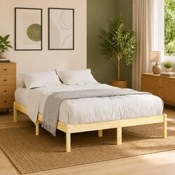 Solid Wood Bed Frame 150x200 cm Brown Bedroom Furniture Slatted Base