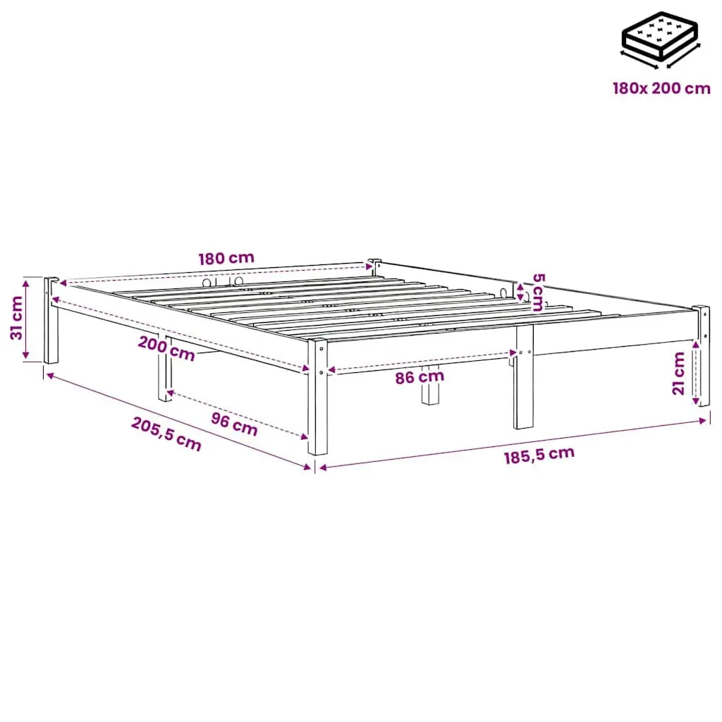 King Size Bed Frame Solid Pinewood 183x203 cm Brown