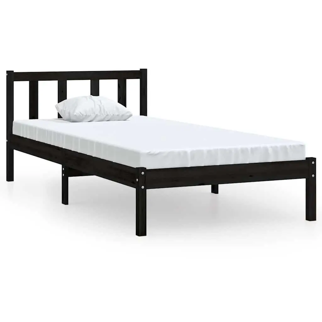 Solid Pinewood Bed Frame Black 90x190 cm Single Size Sturdy Construction