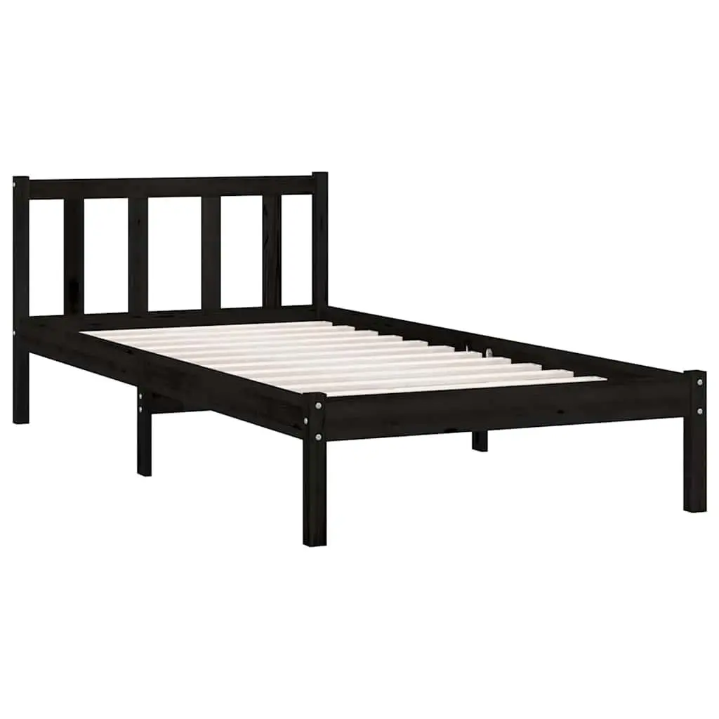 Solid Pinewood Bed Frame Black 90x190 cm Single Size Sturdy Construction
