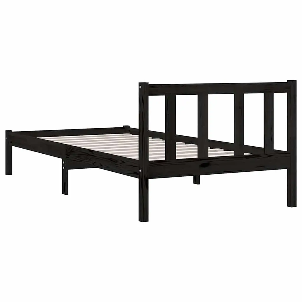 Solid Pinewood Bed Frame Black 90x190 cm Single Size Sturdy Construction