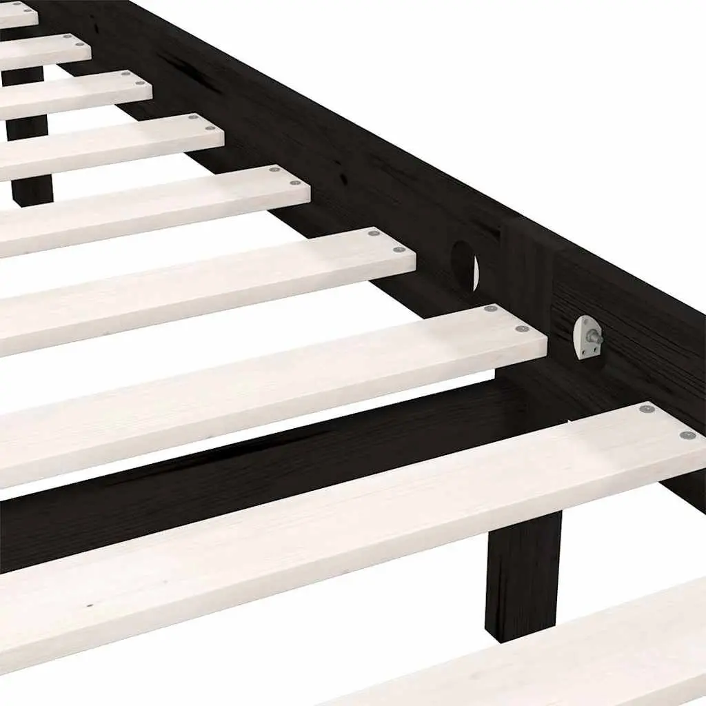 Solid Pinewood Bed Frame Black 90x190 cm Single Size Sturdy Construction