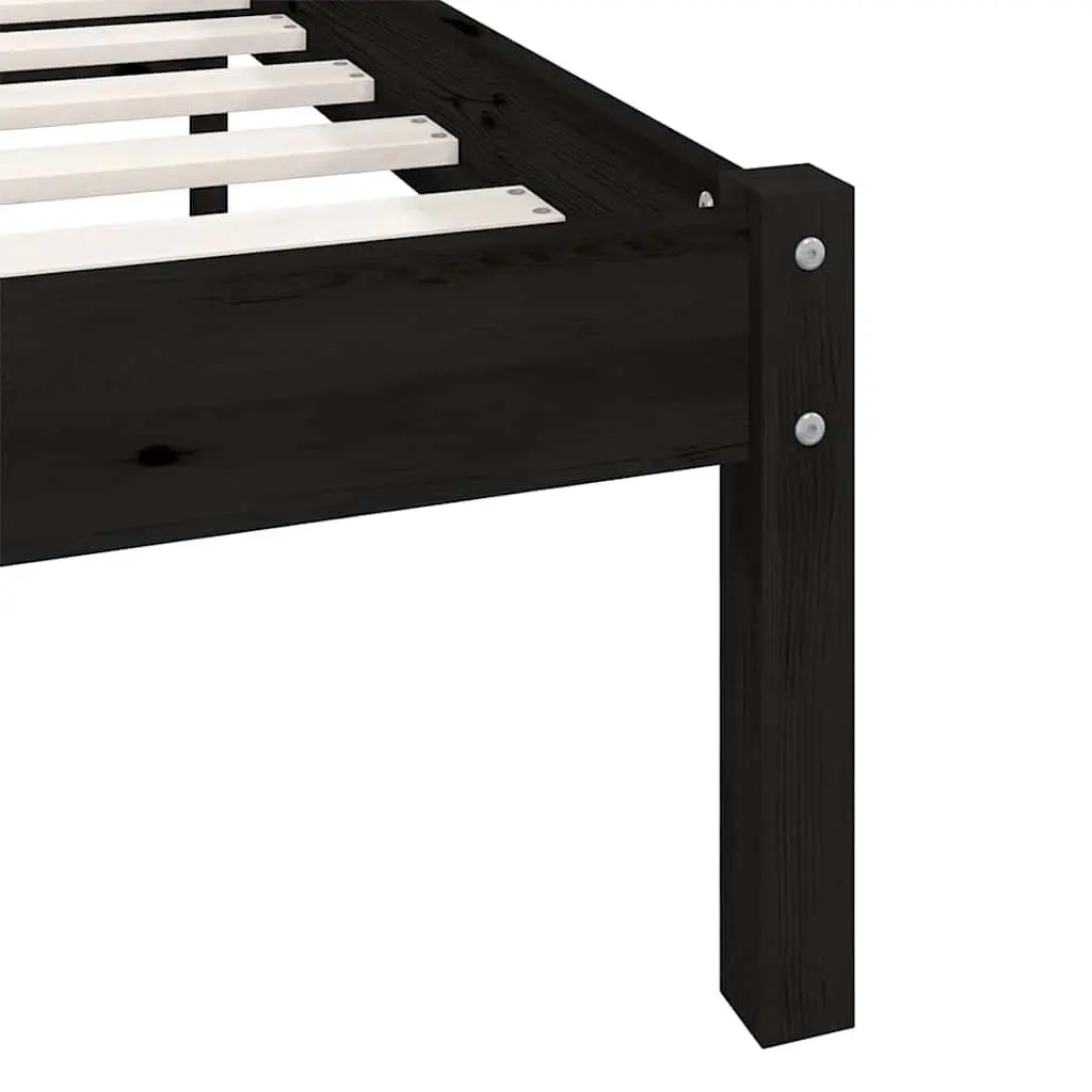 Solid Pinewood Bed Frame Black 90x190 cm Single Size Sturdy Construction
