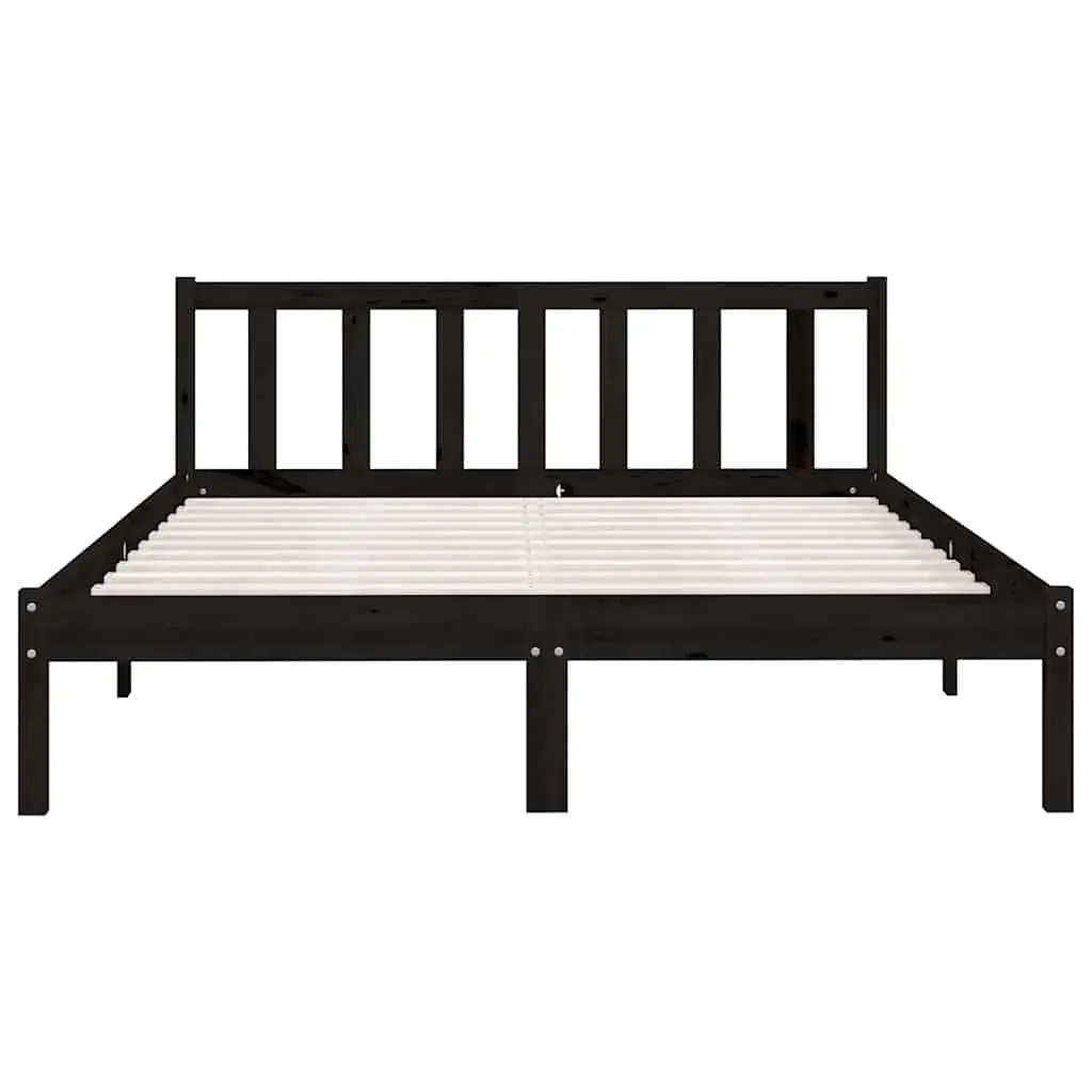 Black Solid Wood Pine Bed Frame Queen Size 150x200 cm Bedroom Furniture