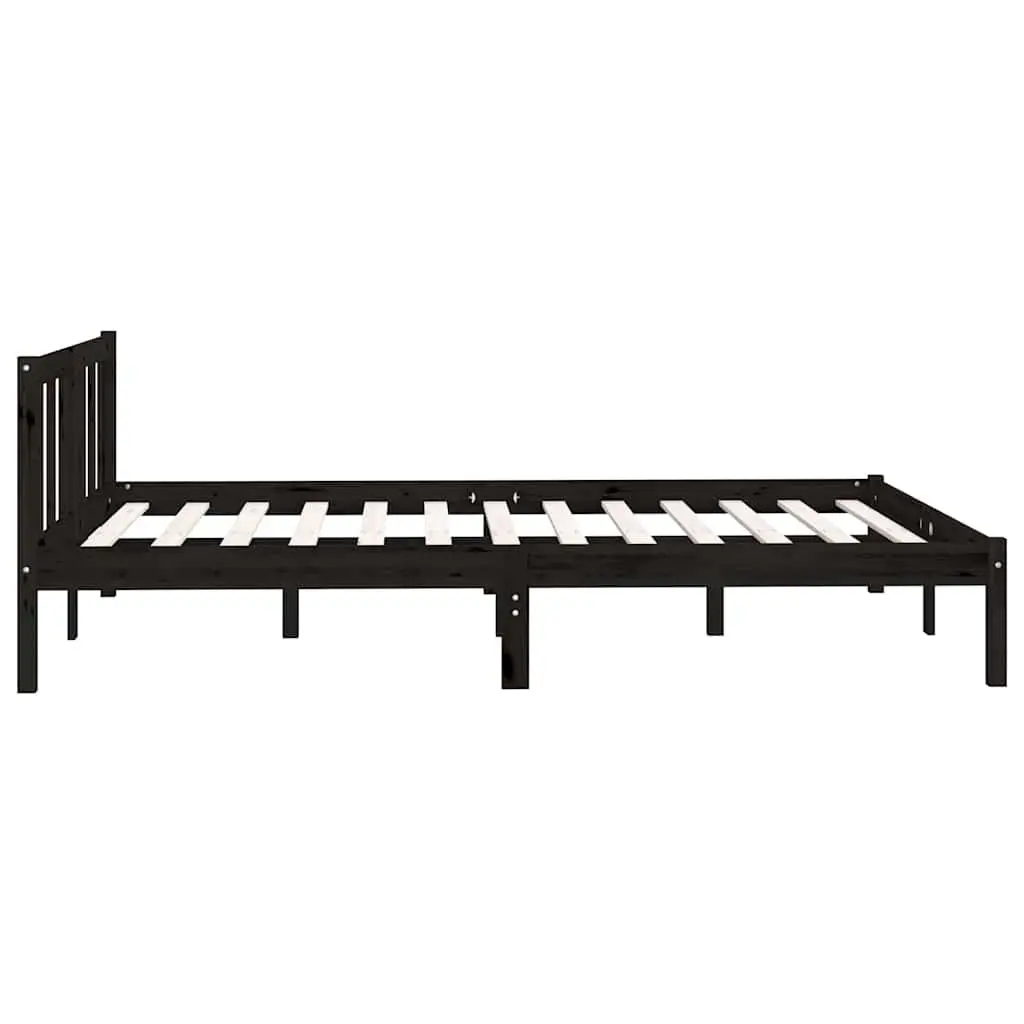 Black Solid Wood Pine Bed Frame Queen Size 150x200 cm Bedroom Furniture