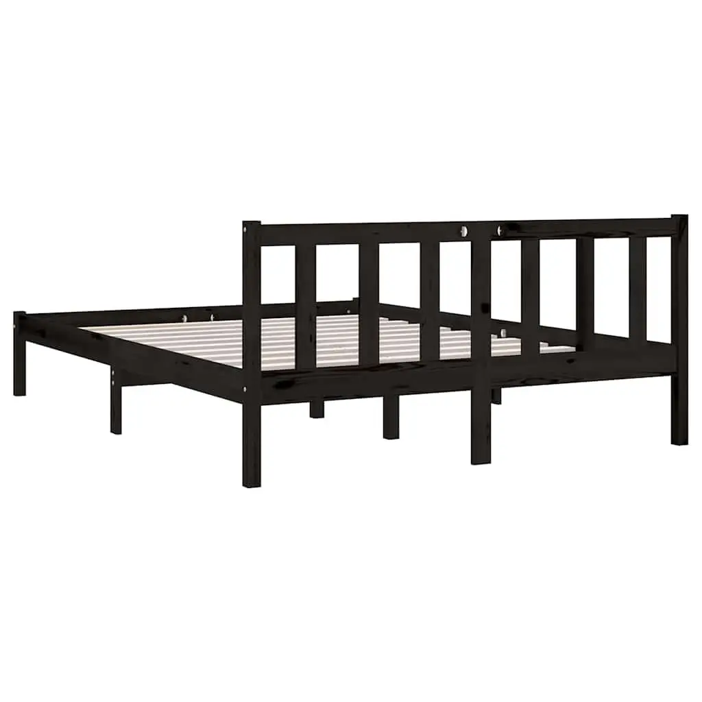 Black Solid Wood Pine Bed Frame Queen Size 150x200 cm Bedroom Furniture