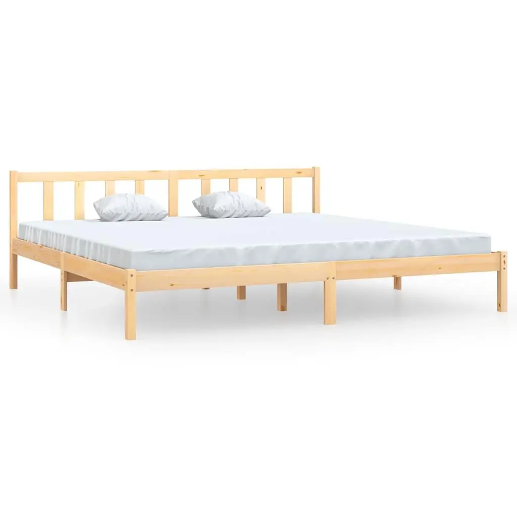 King Size Bed Frame Solid Pinewood 183x203cm Brown Slatted Base Modern Bedroom Furniture