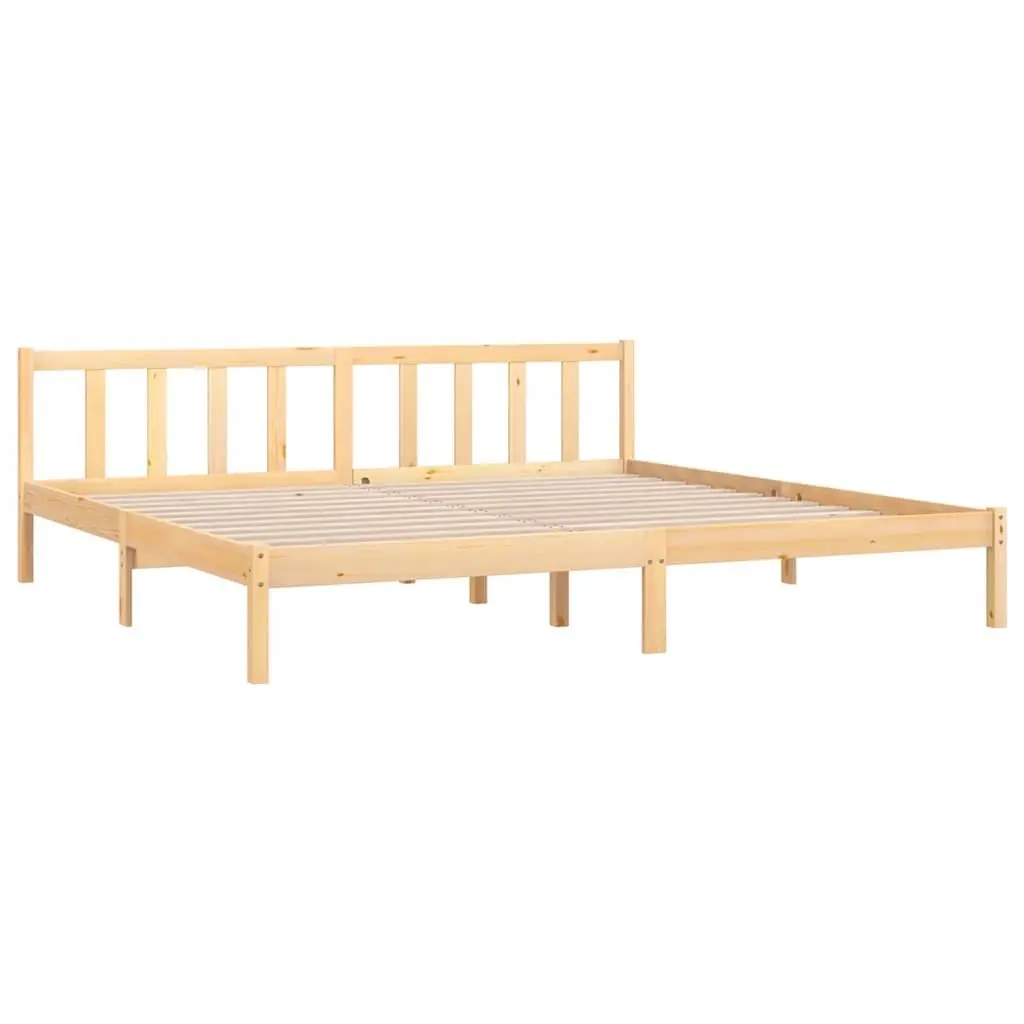 King Size Bed Frame Solid Pinewood 183x203cm Brown Slatted Base Modern Bedroom Furniture