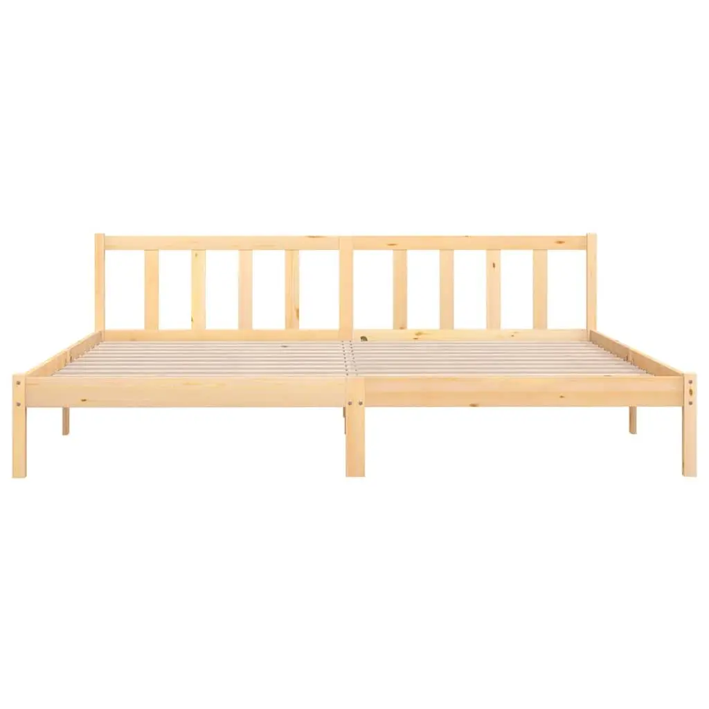 King Size Bed Frame Solid Pinewood 183x203cm Brown Slatted Base Modern Bedroom Furniture