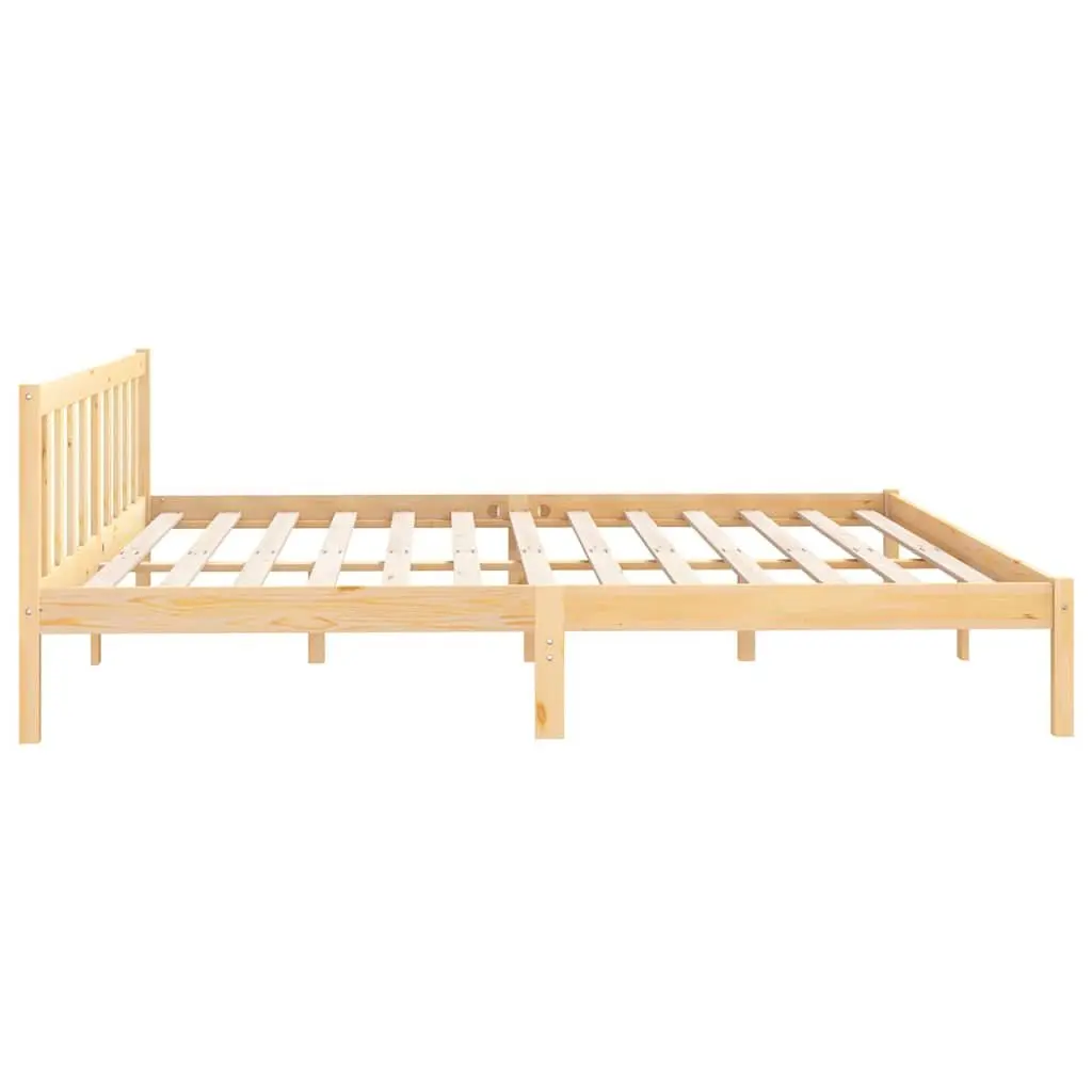 King Size Bed Frame Solid Pinewood 183x203cm Brown Slatted Base Modern Bedroom Furniture