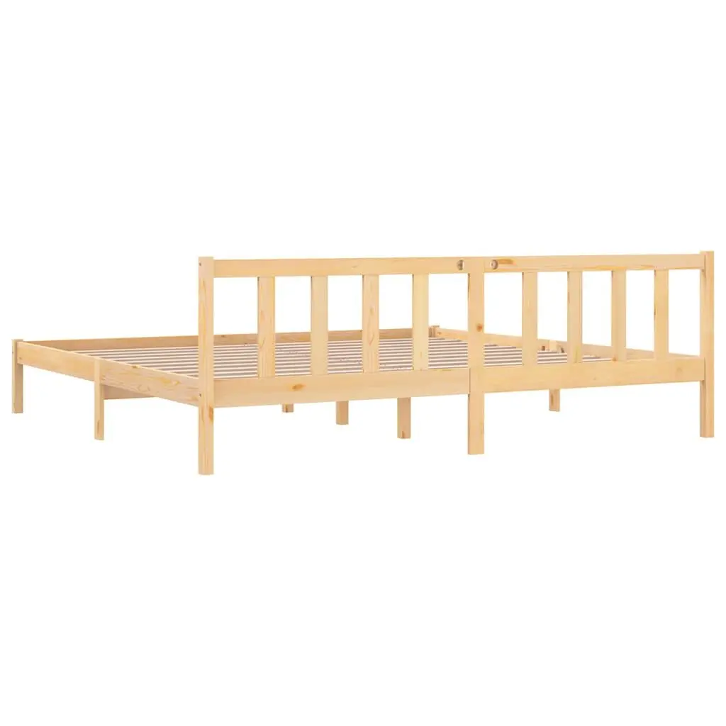 King Size Bed Frame Solid Pinewood 183x203cm Brown Slatted Base Modern Bedroom Furniture