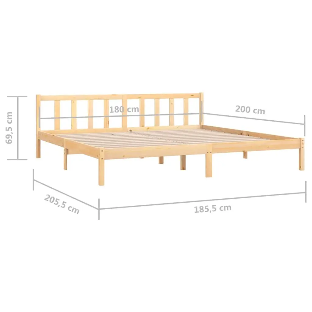 King Size Bed Frame Solid Pinewood 183x203cm Brown Slatted Base Modern Bedroom Furniture