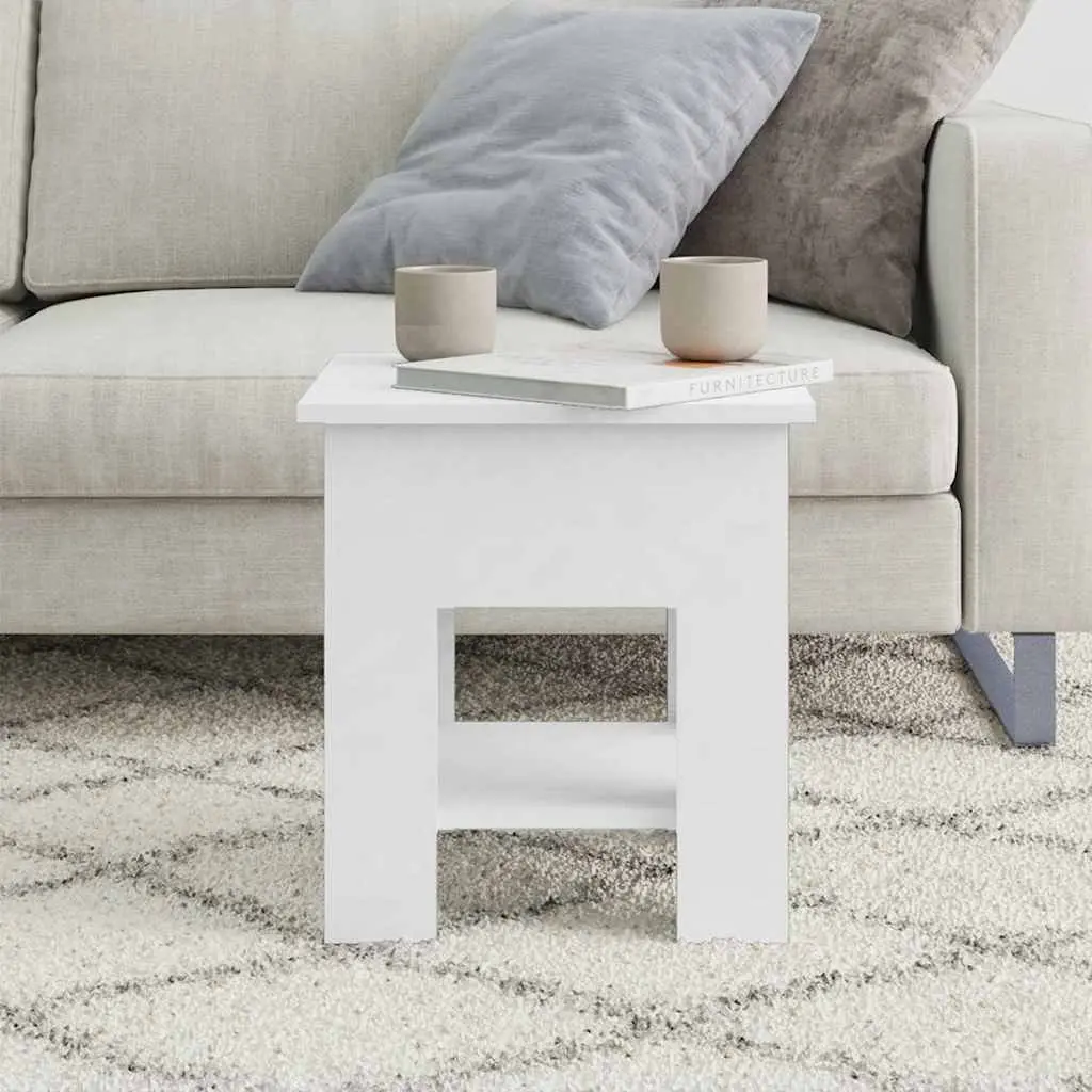 White Coffee Table with Storage Shelf Modern Living Room Side Table 40x40x42cm